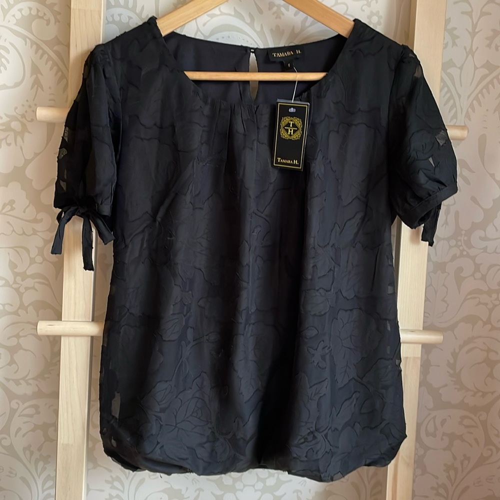 NWT black on black floral, short sleeve blouse